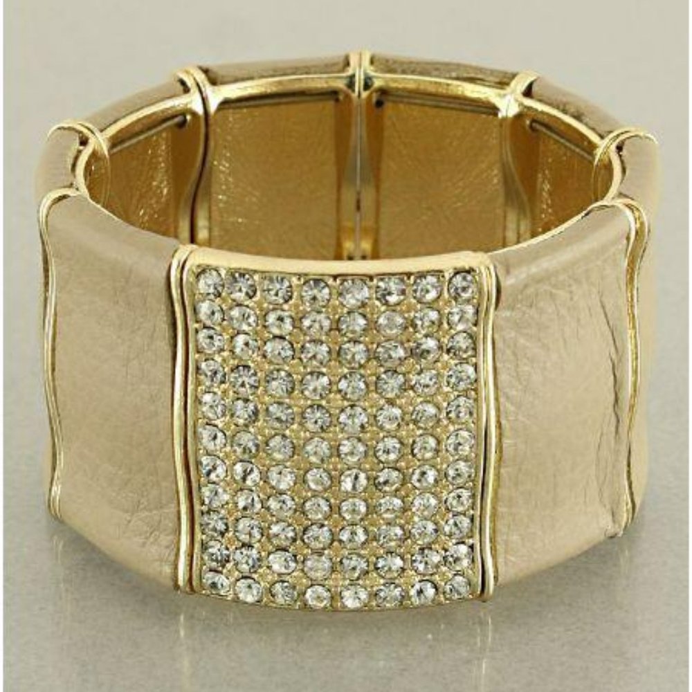 Tan Stretch Bracelet with Clear Stones - New